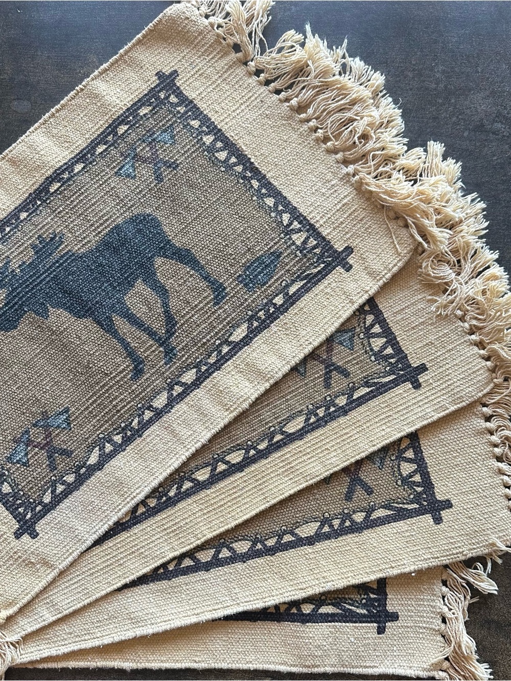 Placemats. Woven 100% Cotton. Set of 4. Yellowstone. Bison. Bear. Elk. Deer.